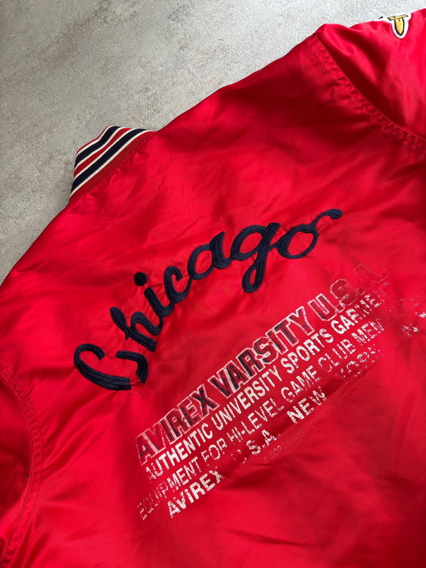 Chaqueta Bomber Varsity Avirex Chicago 1990 Vintage - L
