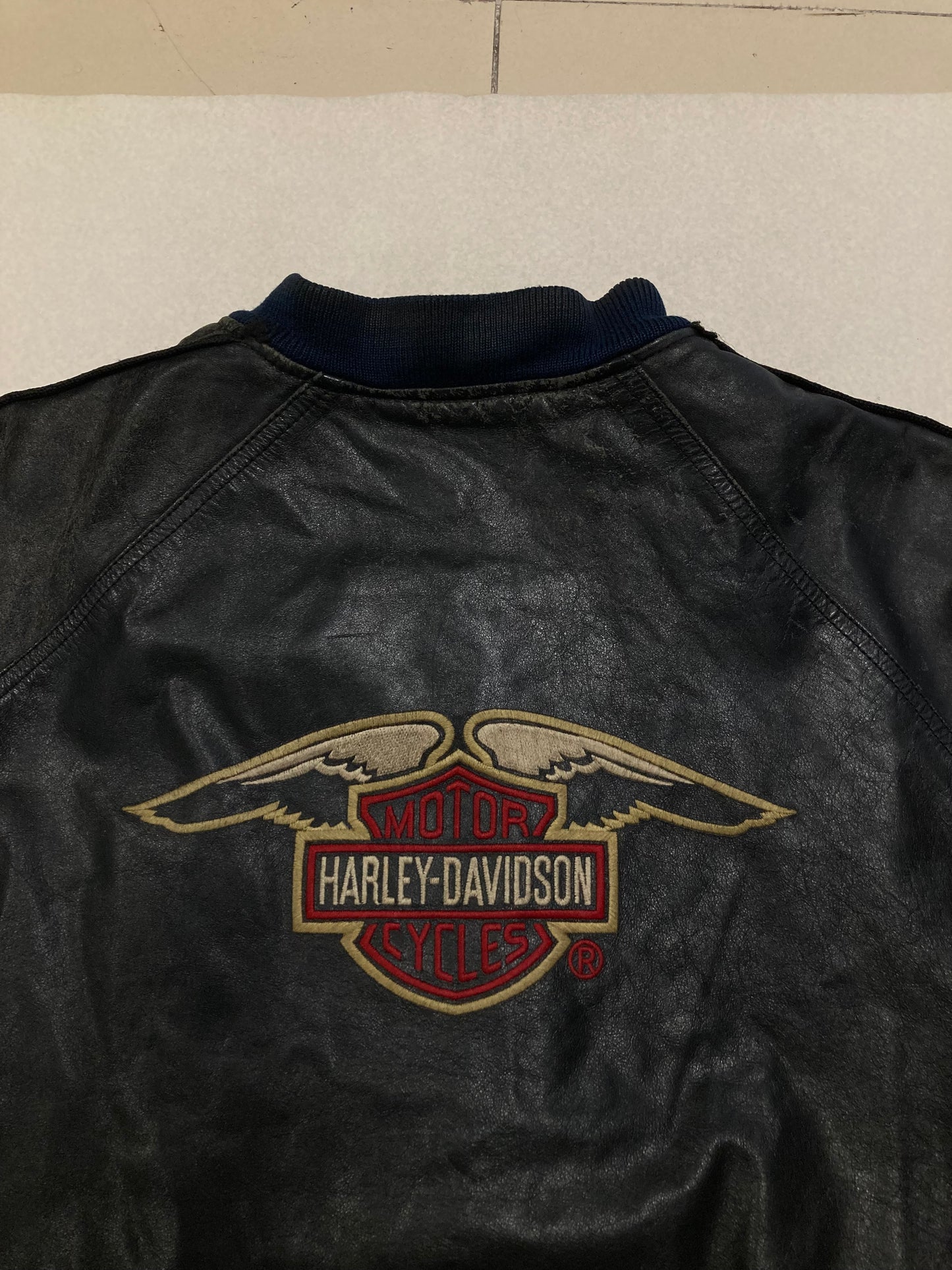 Chaqueta Bomber Leather Harley Davidson 90s Vintage - L