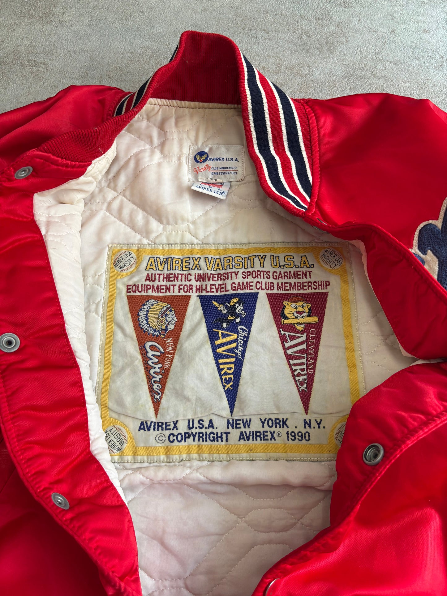 Chaqueta Bomber Varsity Avirex Chicago 1990 Vintage - L
