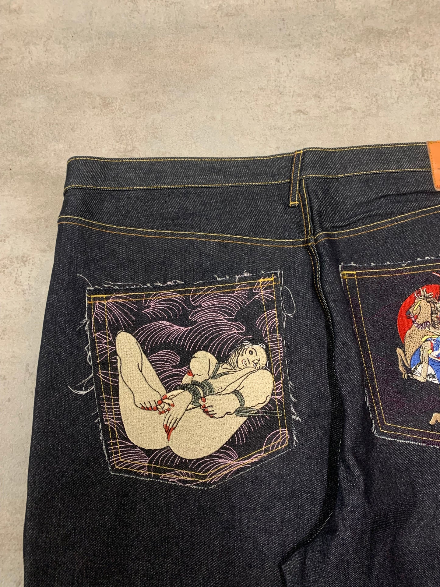 Pantalones Baggy Jeans Bordado Japonés Vintage RMC Bootleg 00’s - XL
