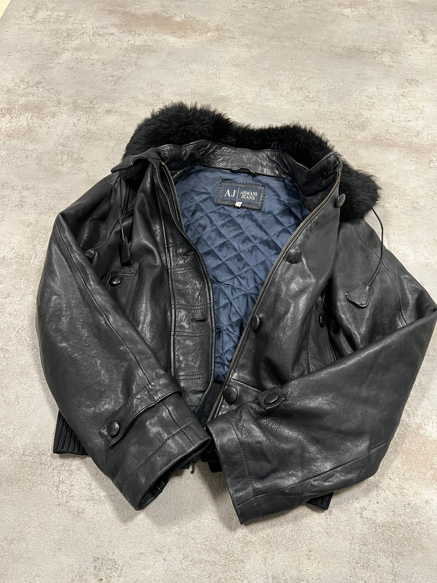 Chaqueta Cuero Bomber Vintage Armani Jeans - M