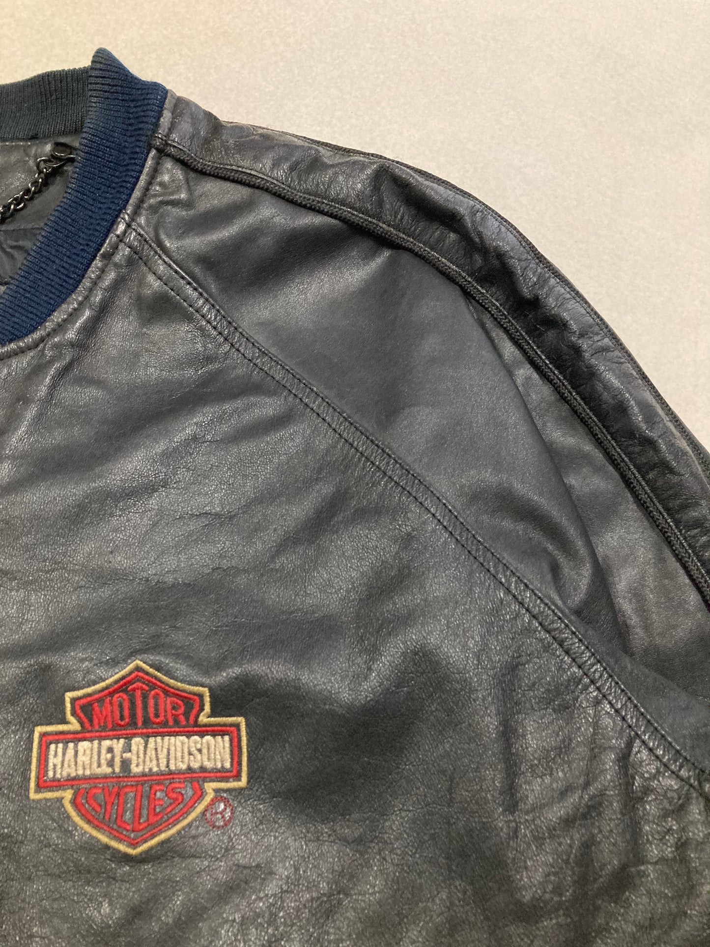 Chaqueta Bomber Leather Harley Davidson 90s Vintage - L