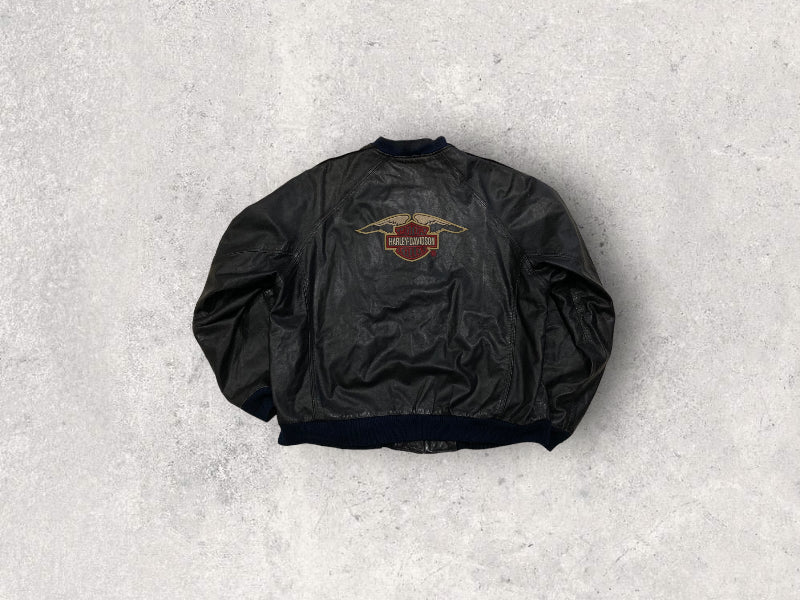 Chaqueta Bomber Leather Harley Davidson 90s Vintage - L