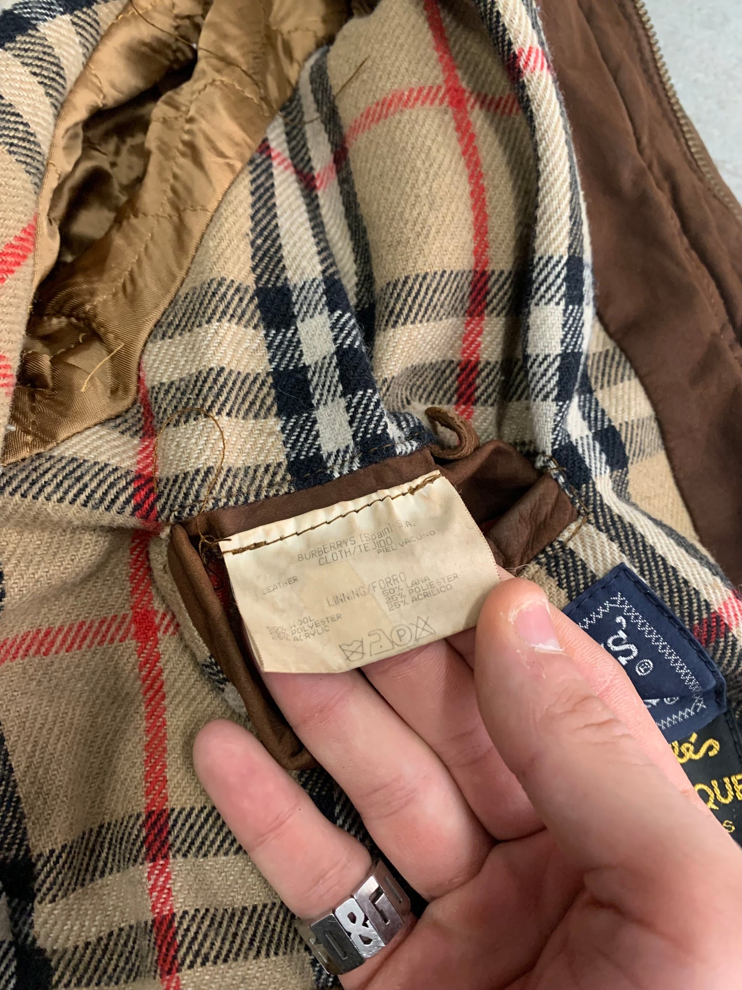 Abrigo Largo Cuero Burberry Novacheck 80s Vintage - L