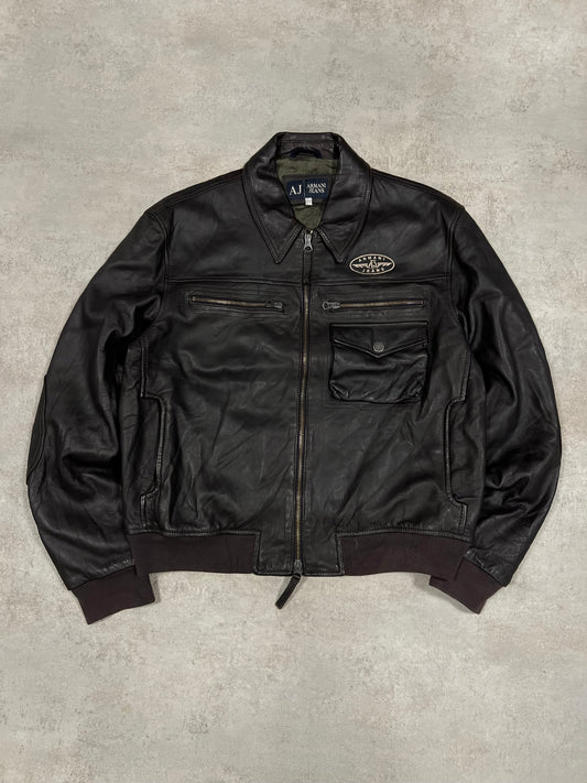 Chaqueta Cuero Aviador Vintage Armani Jeans 00’s - L