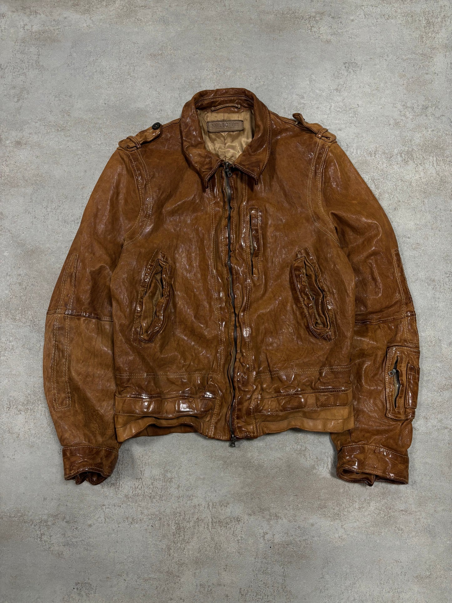 Chaqueta Cuero Distressed Neil Barrett Early 00s Vintage - S