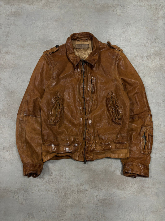 Chaqueta Cuero Distressed Neil Barrett Early 00s Vintage - S