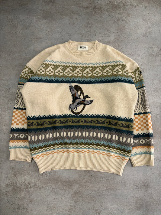 Hugo Boss 'All Embroidered' 90s Vintage Sweater - M