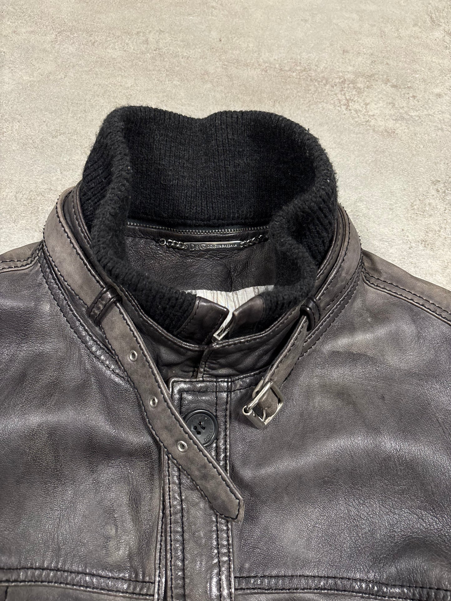 Chaqueta Cuero Cuello Extraible Dolce & Gabbana A/W2007 - L