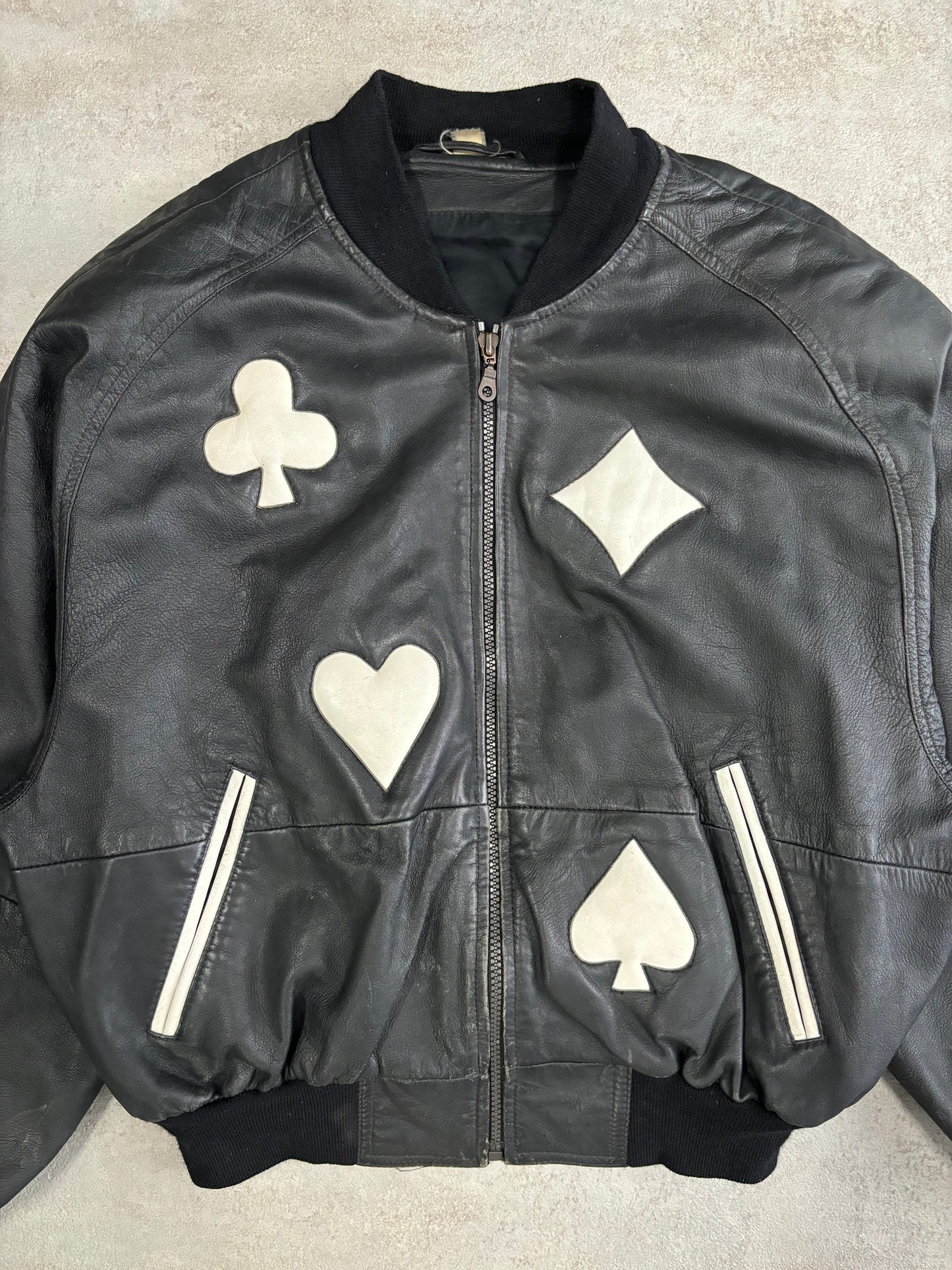 Chaqueta Cuero Símbolos Poker 90s Vintage - S