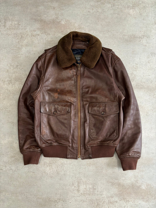 Avirex Leather Bomber Jacket 'Removable Collar' 90s Vintage - M
