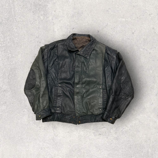 Leather Jacket 2/1 Convertible Vest 90s Vintage - XL