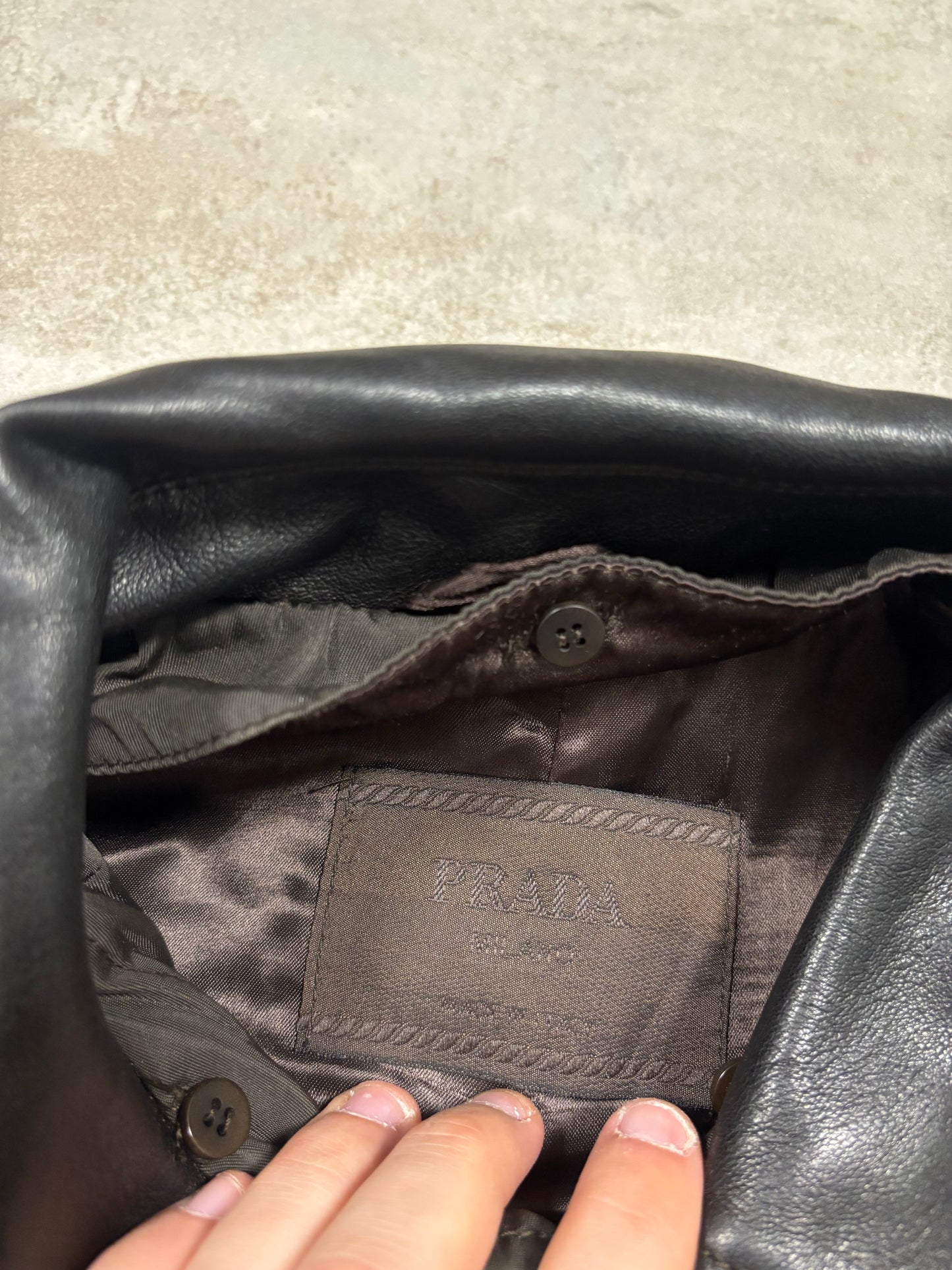 Chaqueta Larga Nylon Cuero Doble Forro Prada Late 90s Vintage - XL