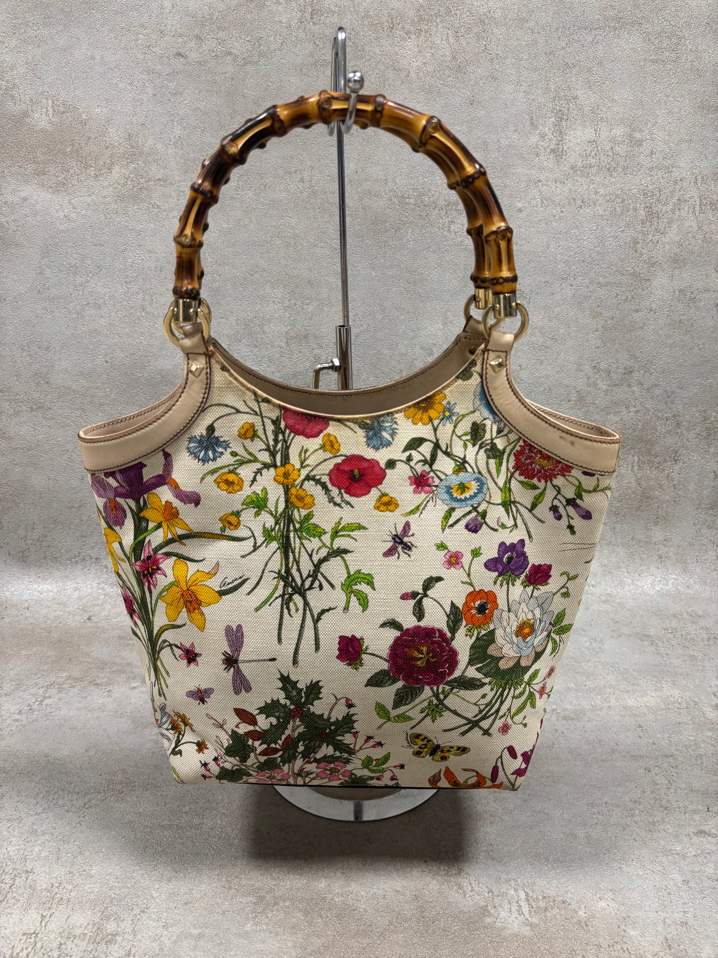 Bolso Lona Hombro ‘Bamboo Flora’ Gucci 00s Vintage