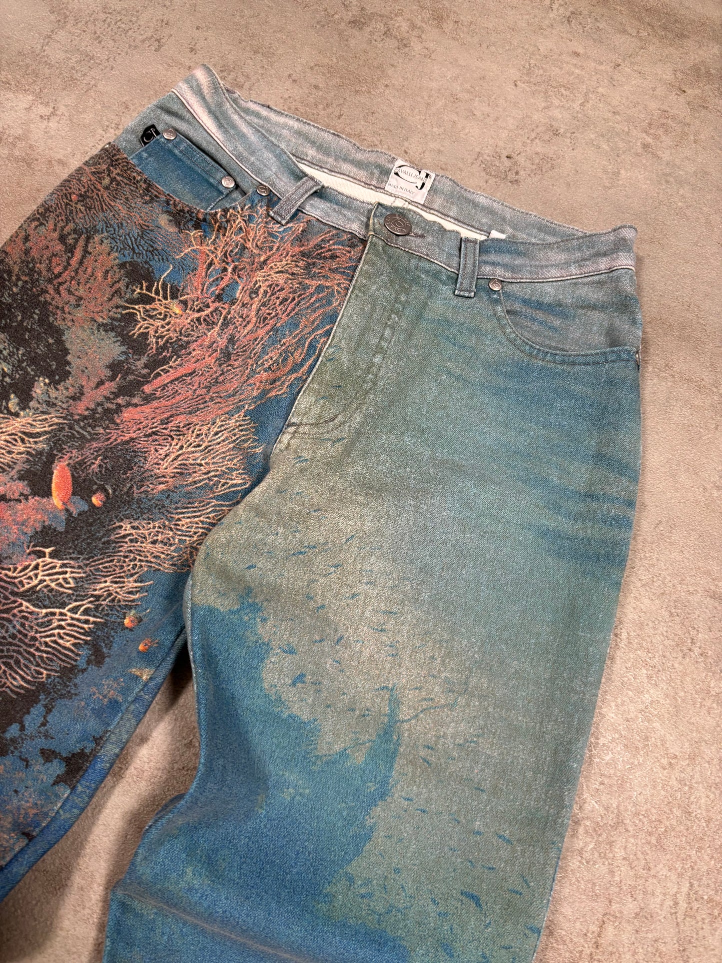 Pantalones Coral Reef Print Cavalli Jeans 1999 Vintage - S