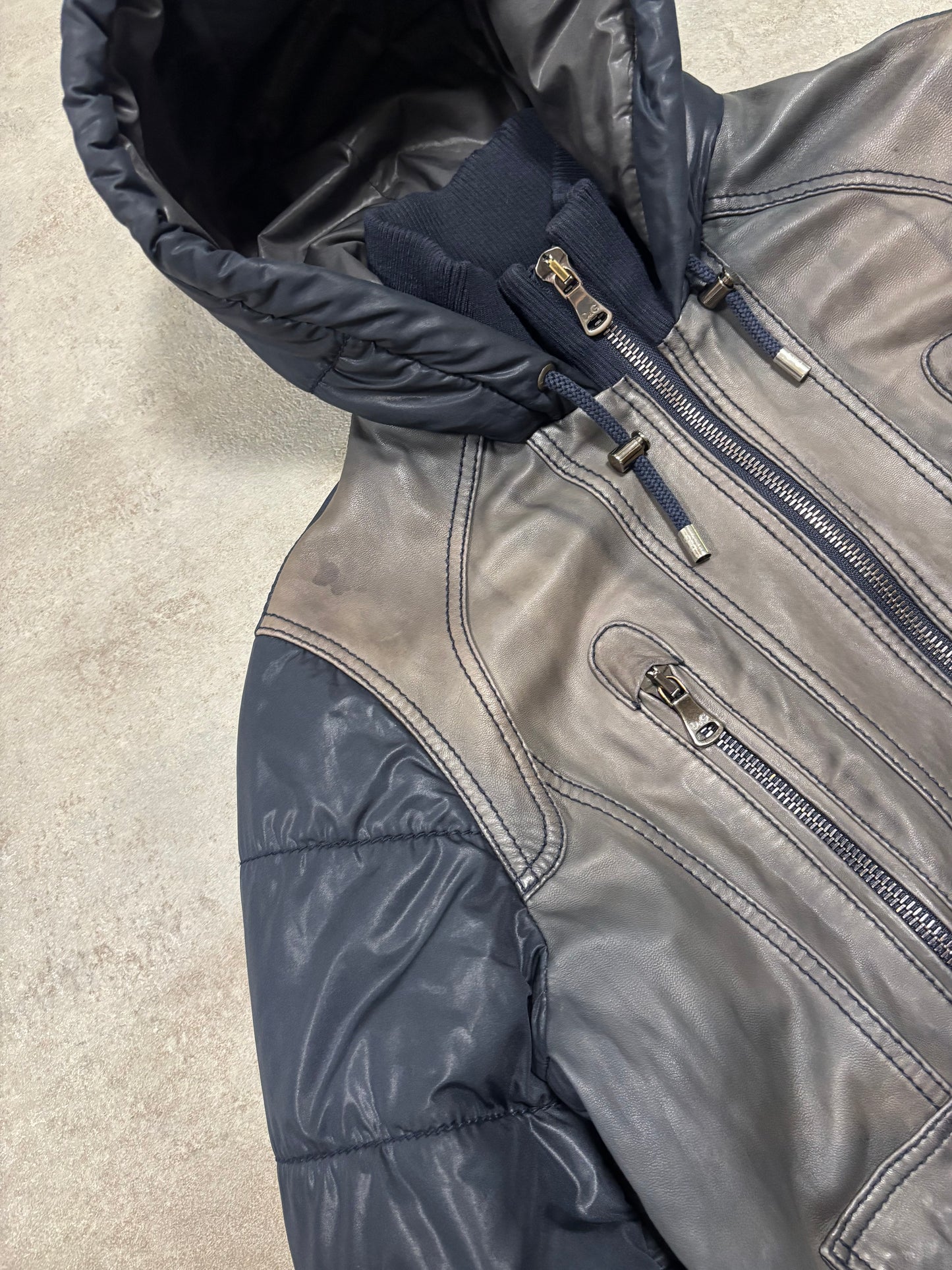 Chaqueta Puffer Doble Textura Cuero Dolce & Gabbana 00s Vintage - S