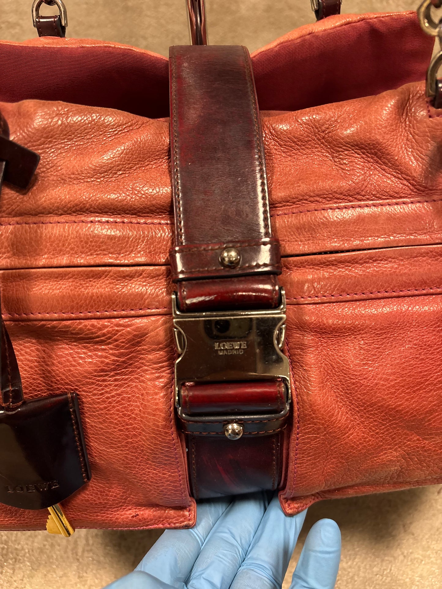 Bolso Hombro Cuero Rojo Loewe