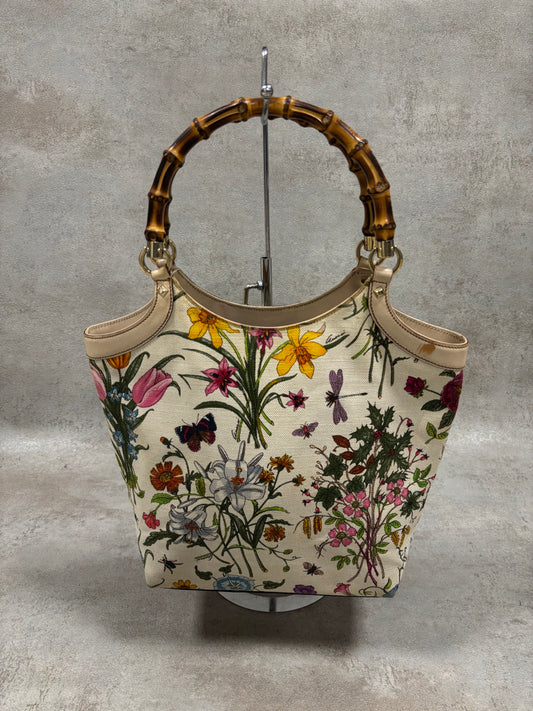 Bolso Lona Hombro ‘Bamboo Flora’ Gucci 00s Vintage