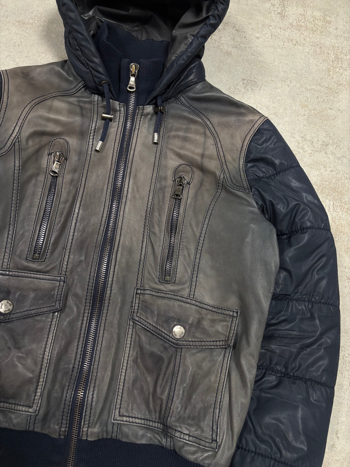 Chaqueta Puffer Doble Textura Cuero Dolce & Gabbana 00s Vintage - S
