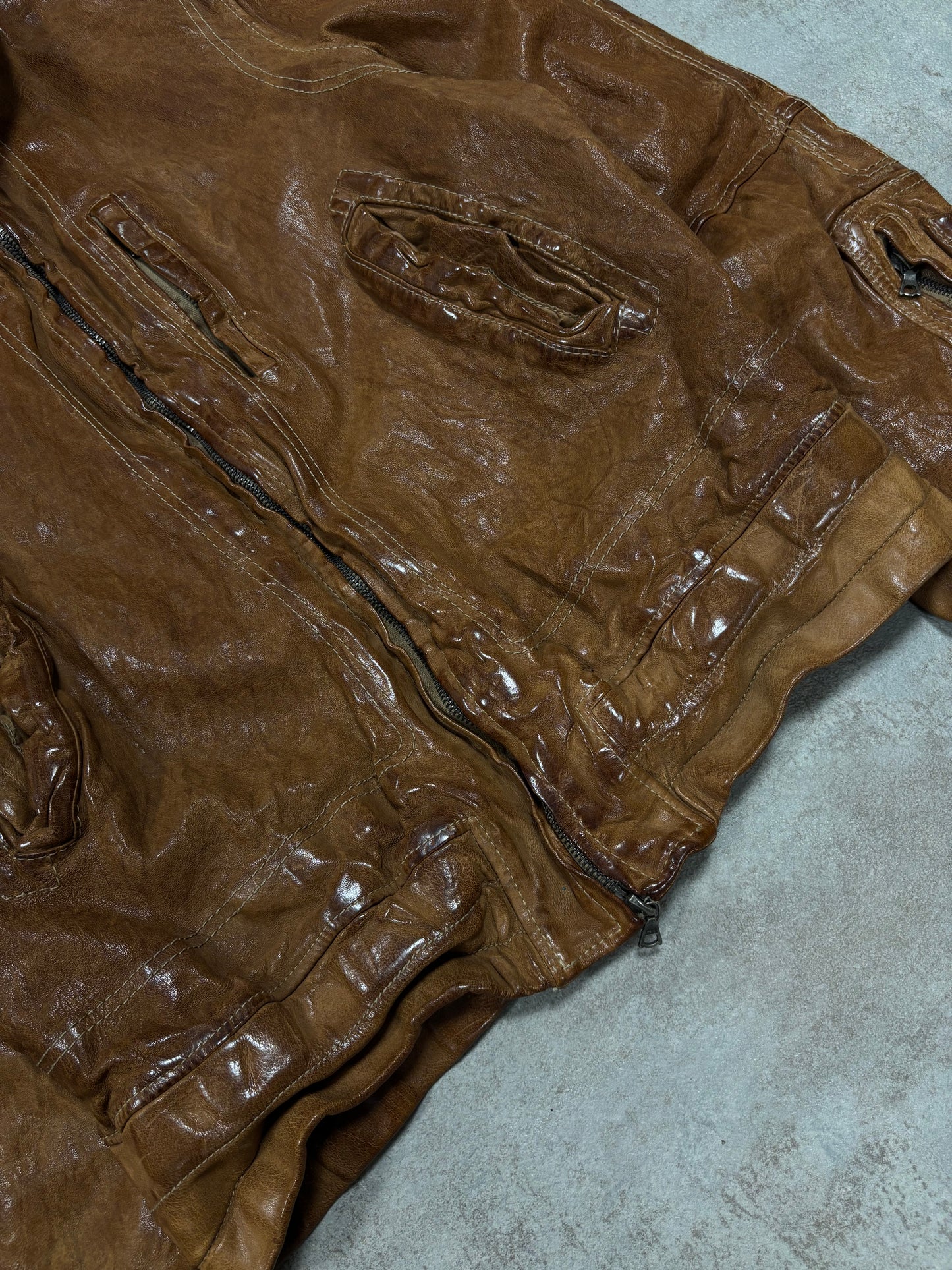 Chaqueta Cuero Distressed Neil Barrett Early 00s Vintage - S