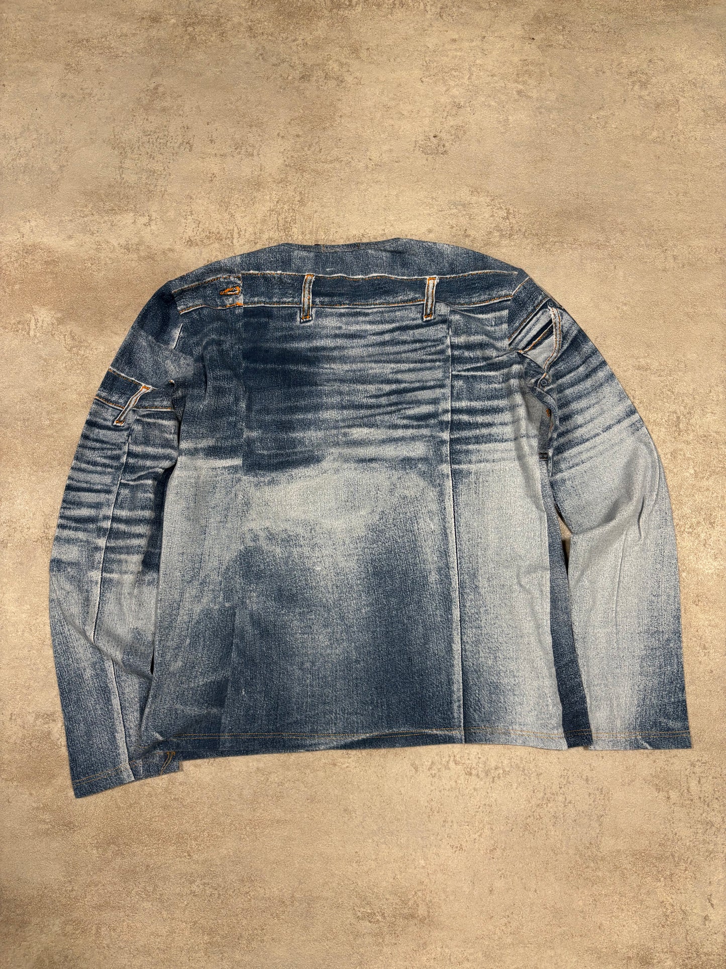 Camiseta Top Elástico Manga Larga Denim Print Roberto Cavalli 00s Vintage - M