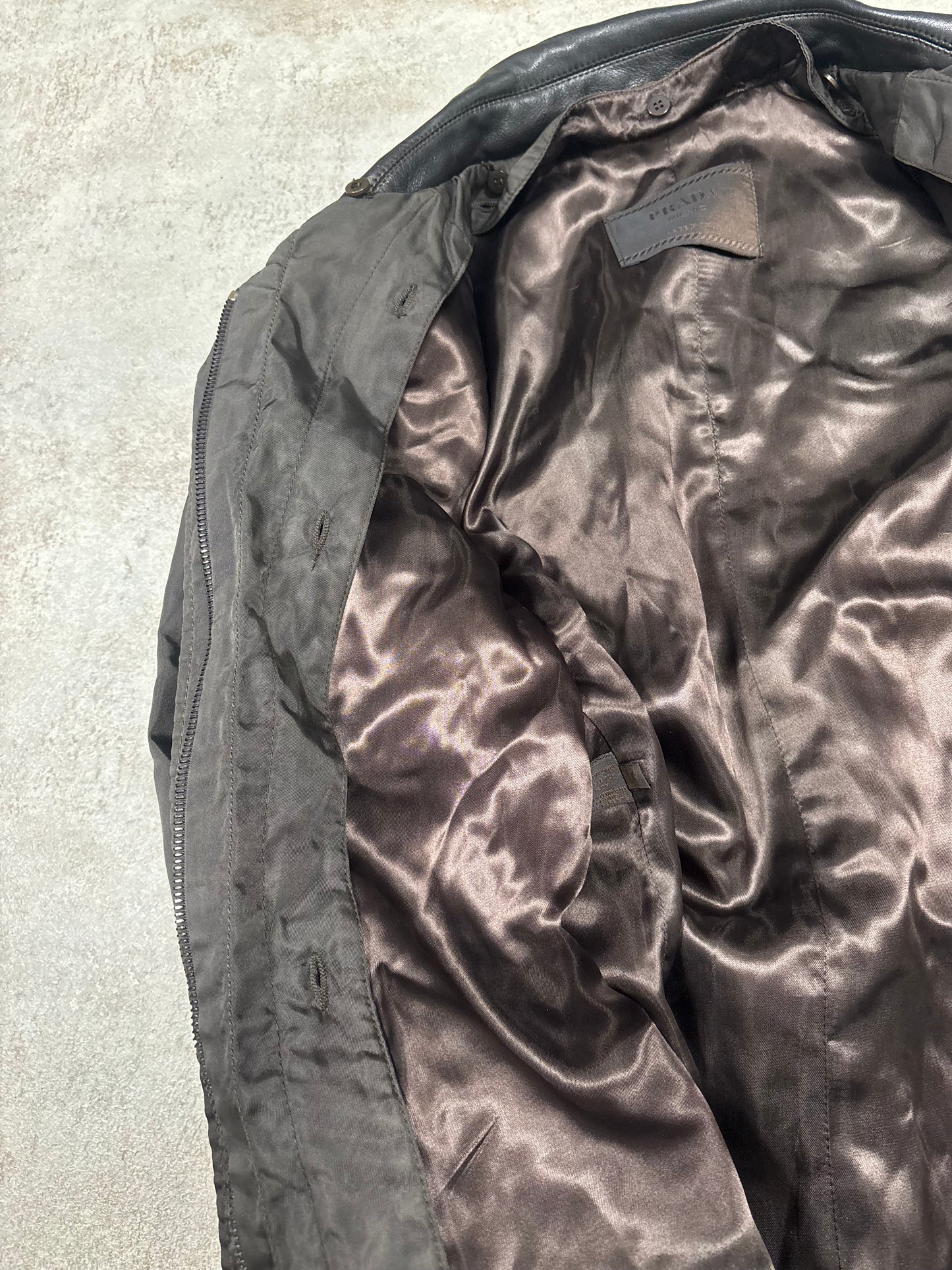 Chaqueta Larga Nylon Cuero Doble Forro Prada Late 90s Vintage - XL