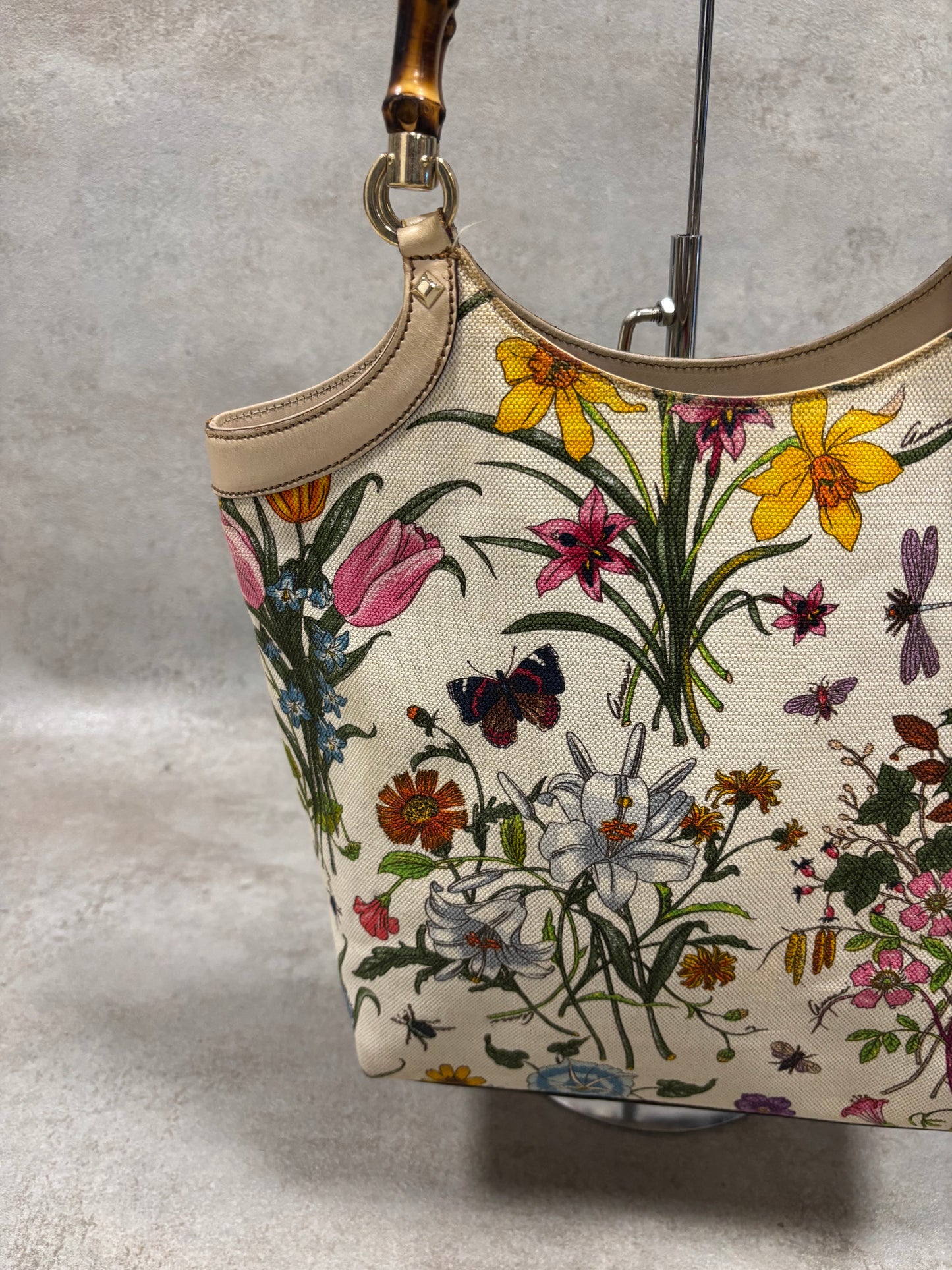 Bolso Lona Hombro ‘Bamboo Flora’ Gucci 00s Vintage