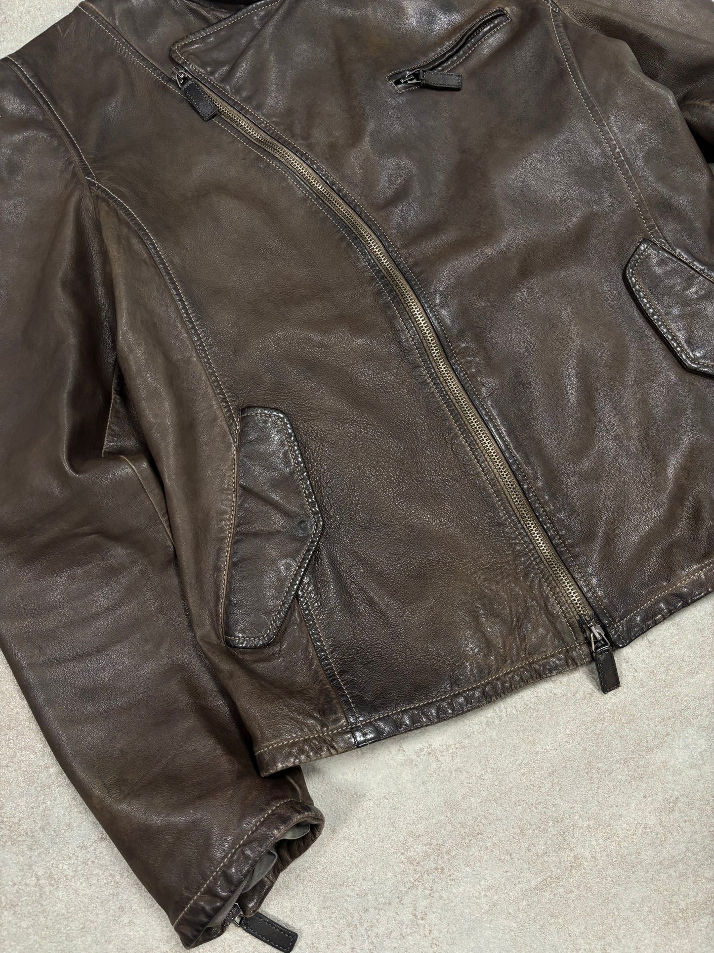 Chaqueta Cuero Asimétrica Emporio Armani Exclusive USA 00s Vintage - S