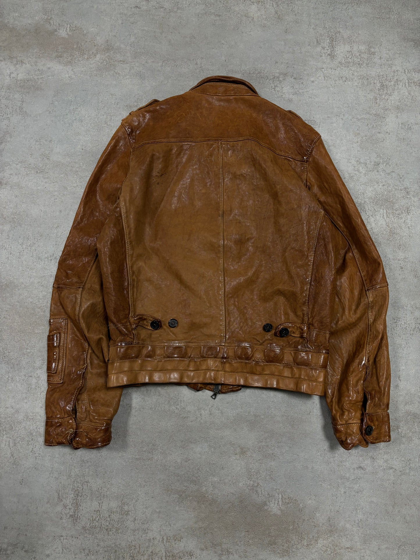 Chaqueta Cuero Distressed Neil Barrett Early 00s Vintage - S