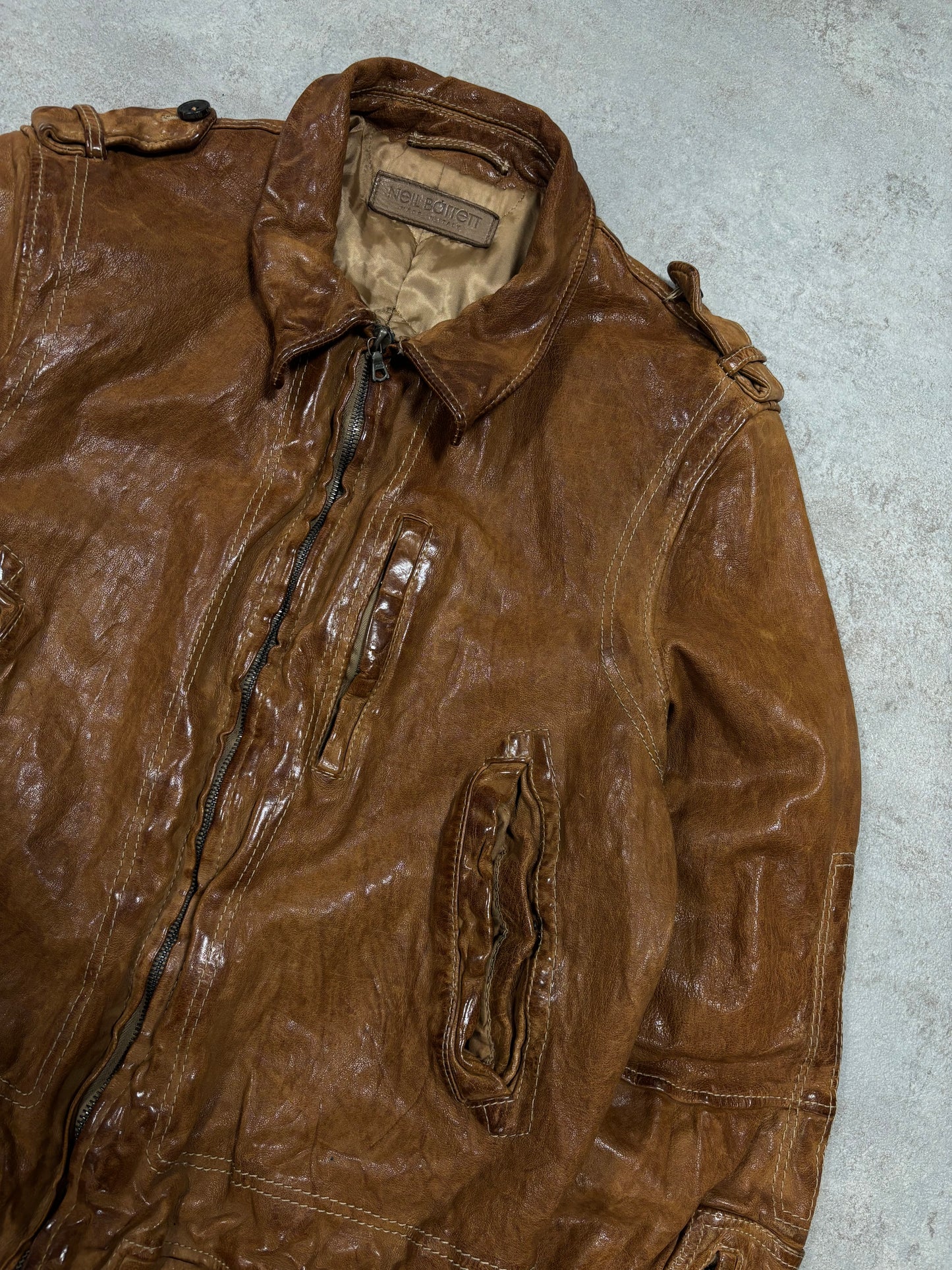 Chaqueta Cuero Distressed Neil Barrett Early 00s Vintage - S