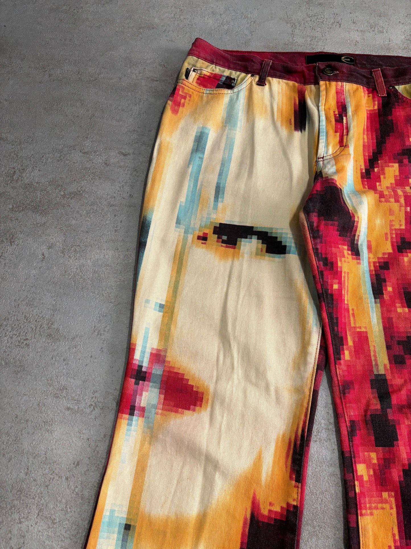 Face Pixel Print Just Cavalli SS2001 Vintage Pants - M