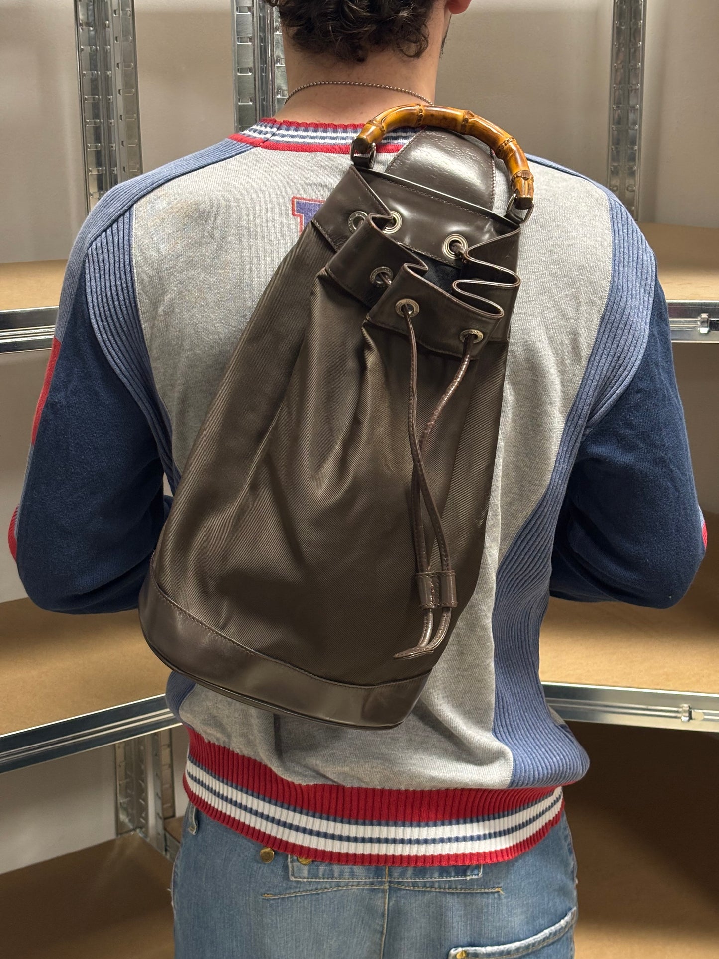 Sling Bag Cuero Nylon Gucci Bambou 90s Vintage