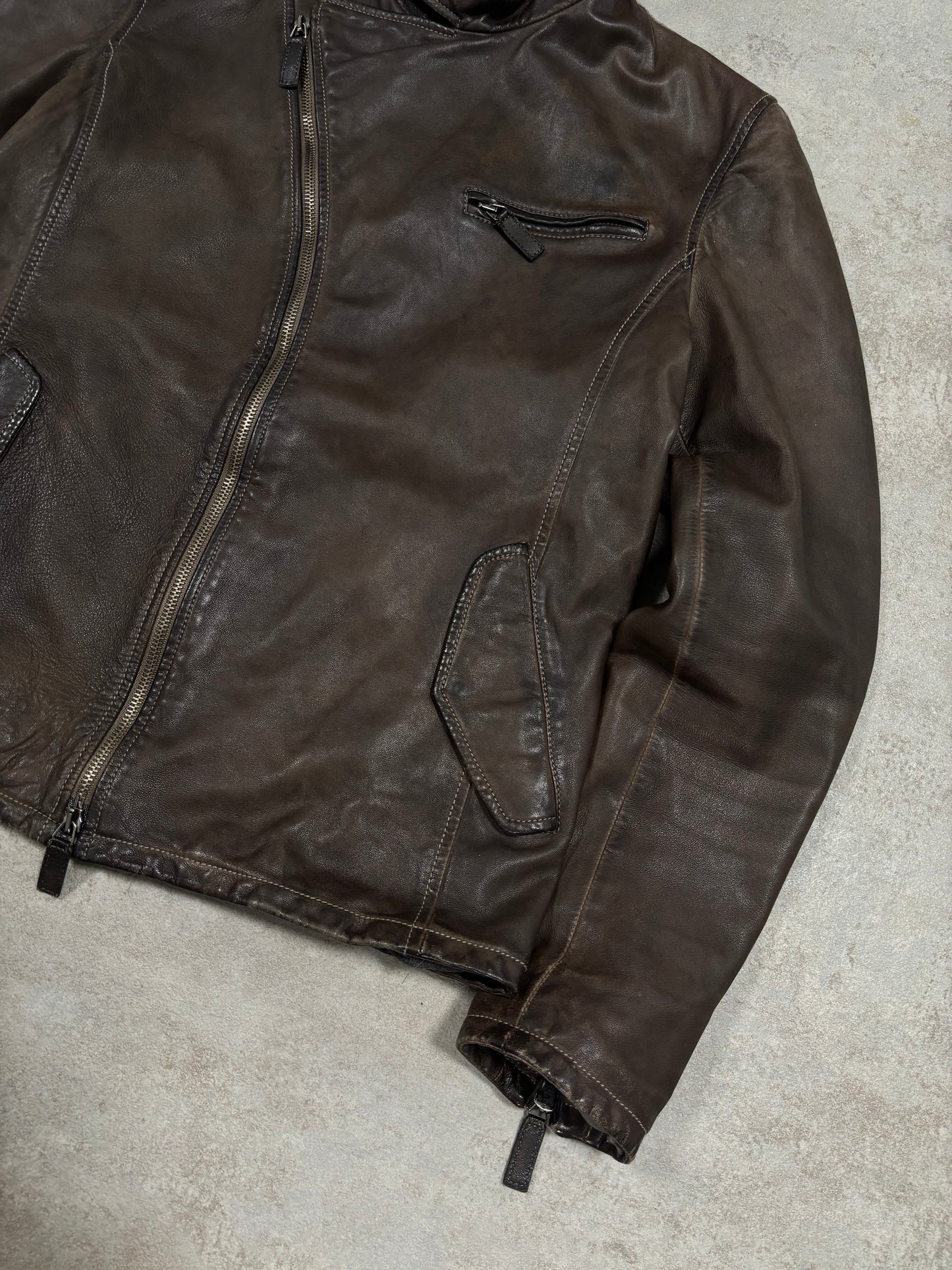 Chaqueta Cuero Asimétrica Emporio Armani Exclusive USA 00s Vintage - S