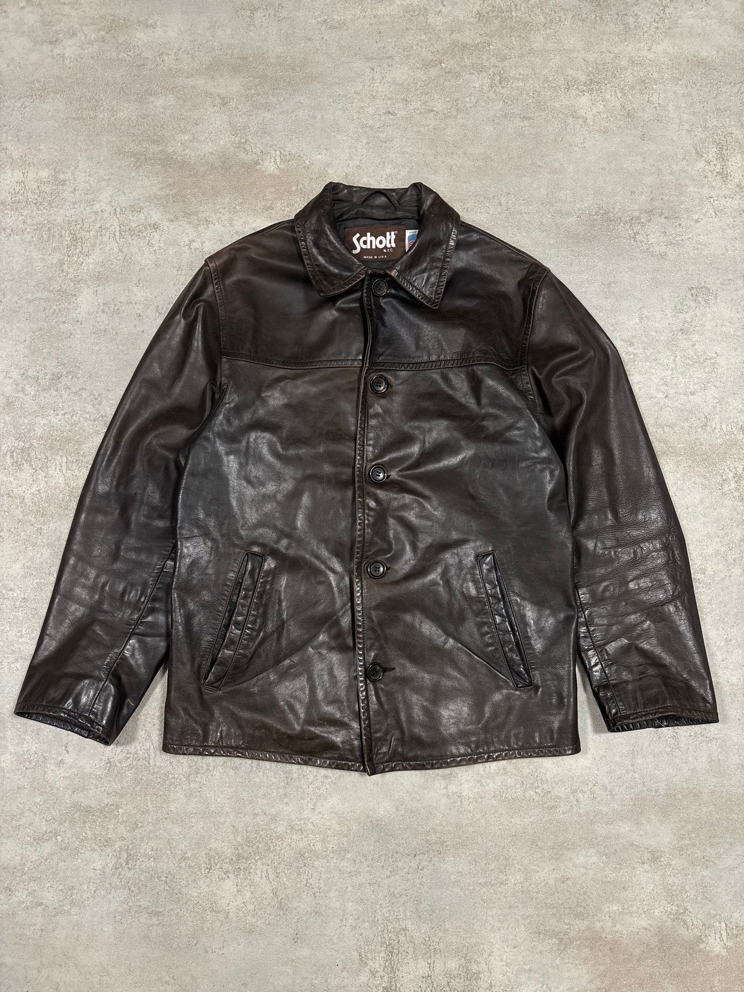Chaqueta Larga Cuero Schott 90s Vintage - M
