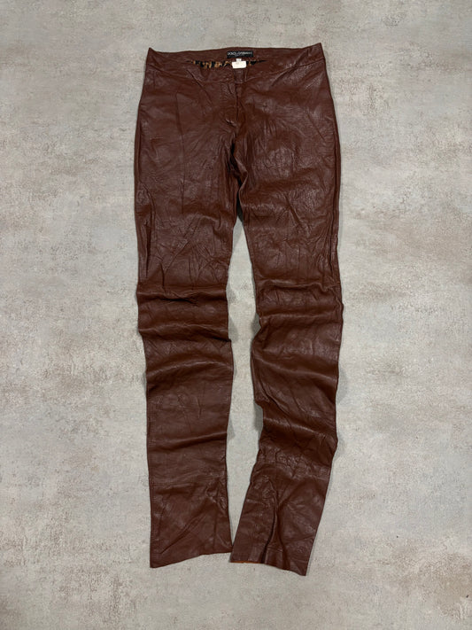 Pantalones ‘Iconic’ Cuero Flared Dolce & Gabbana ‘Ready To Wear’ FW 2001 Vintage - S