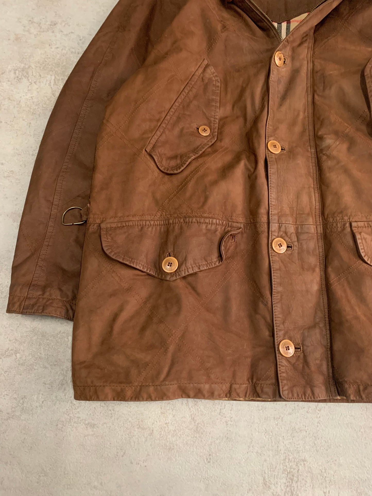 Burberry Novacheck 80s Vintage Long Leather Coat - L