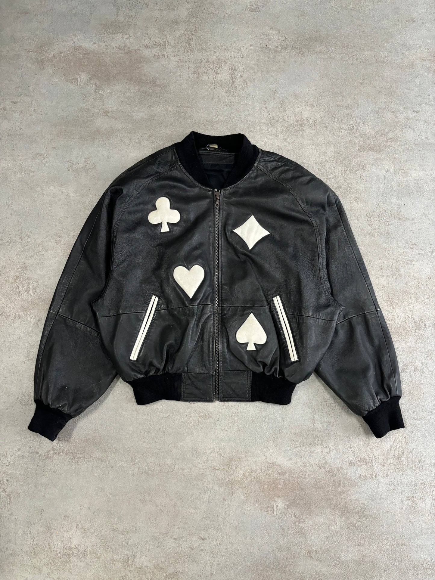 Chaqueta Cuero Símbolos Poker 90s Vintage - S