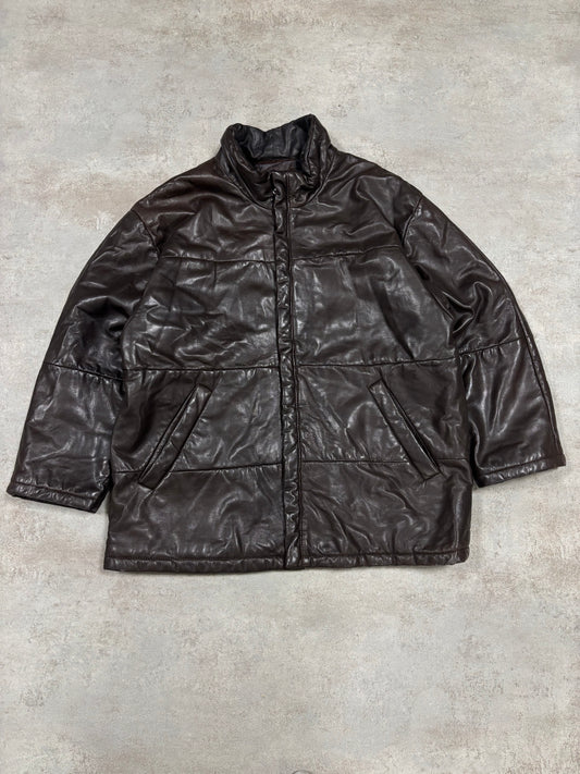 Chaqueta Larga Puffer 100% Cuero Alfredo Esteve 90s Vintage - M
