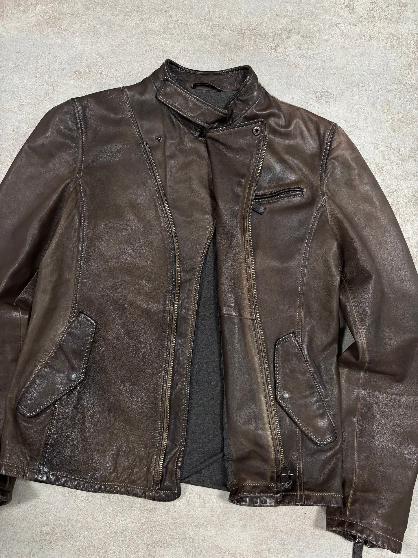 Chaqueta Cuero Asimétrica Emporio Armani Exclusive USA 00s Vintage - S