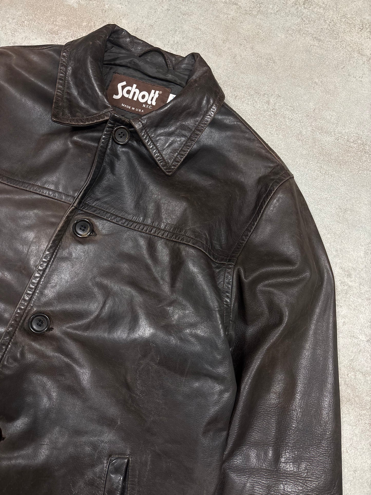 Chaqueta Larga Cuero Schott 90s Vintage - M