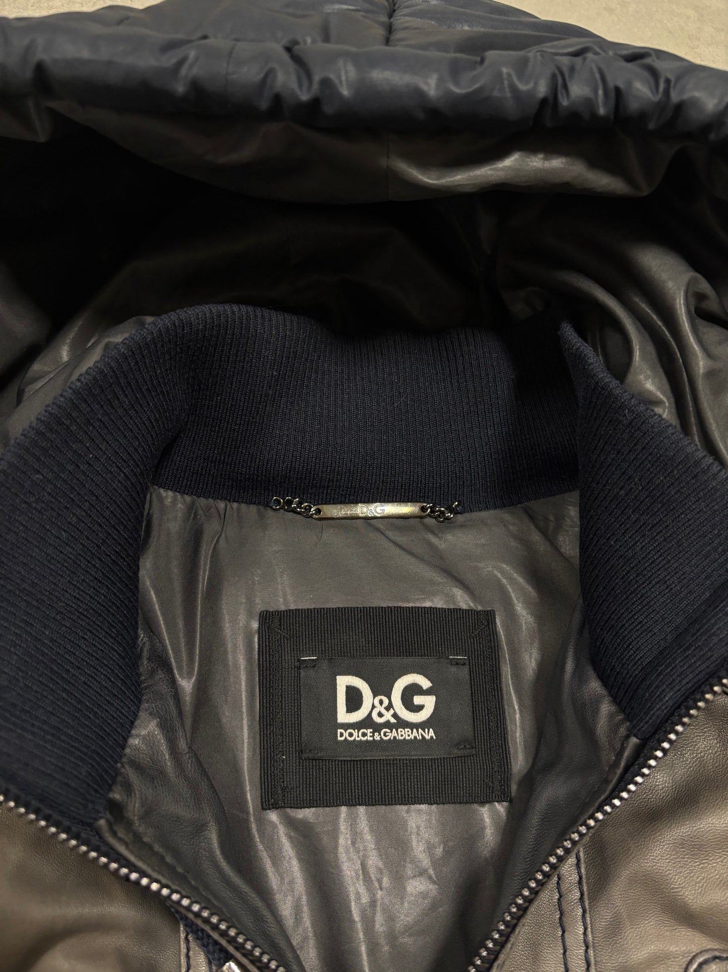 Chaqueta Puffer Doble Textura Cuero Dolce & Gabbana 00s Vintage - S