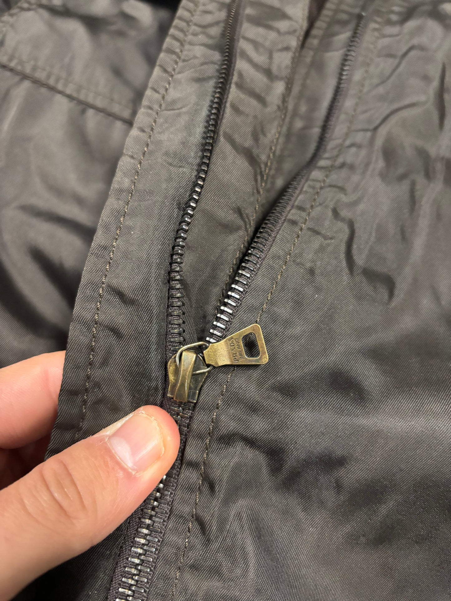 Chaqueta Larga Nylon Cuero Doble Forro Prada Late 90s Vintage - XL