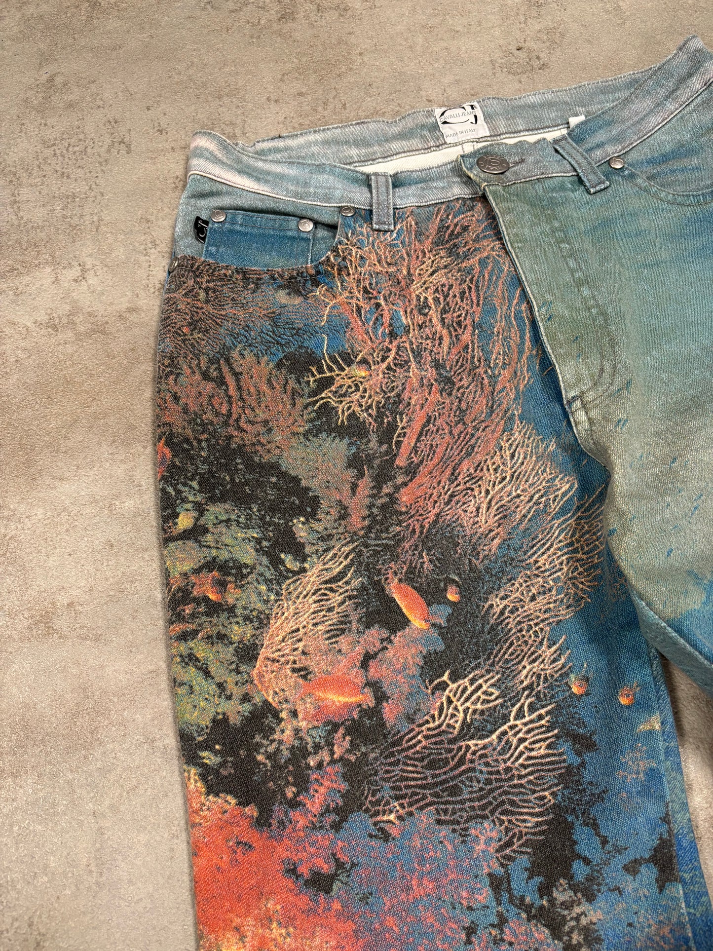 Pantalones Coral Reef Print Cavalli Jeans 1999 Vintage - S