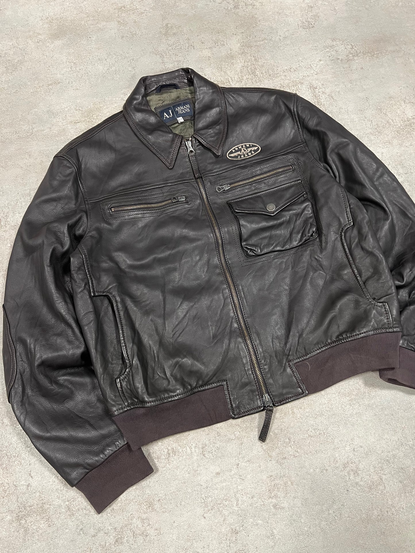 Chaqueta Cuero Aviador Vintage Armani Jeans 00’s - L