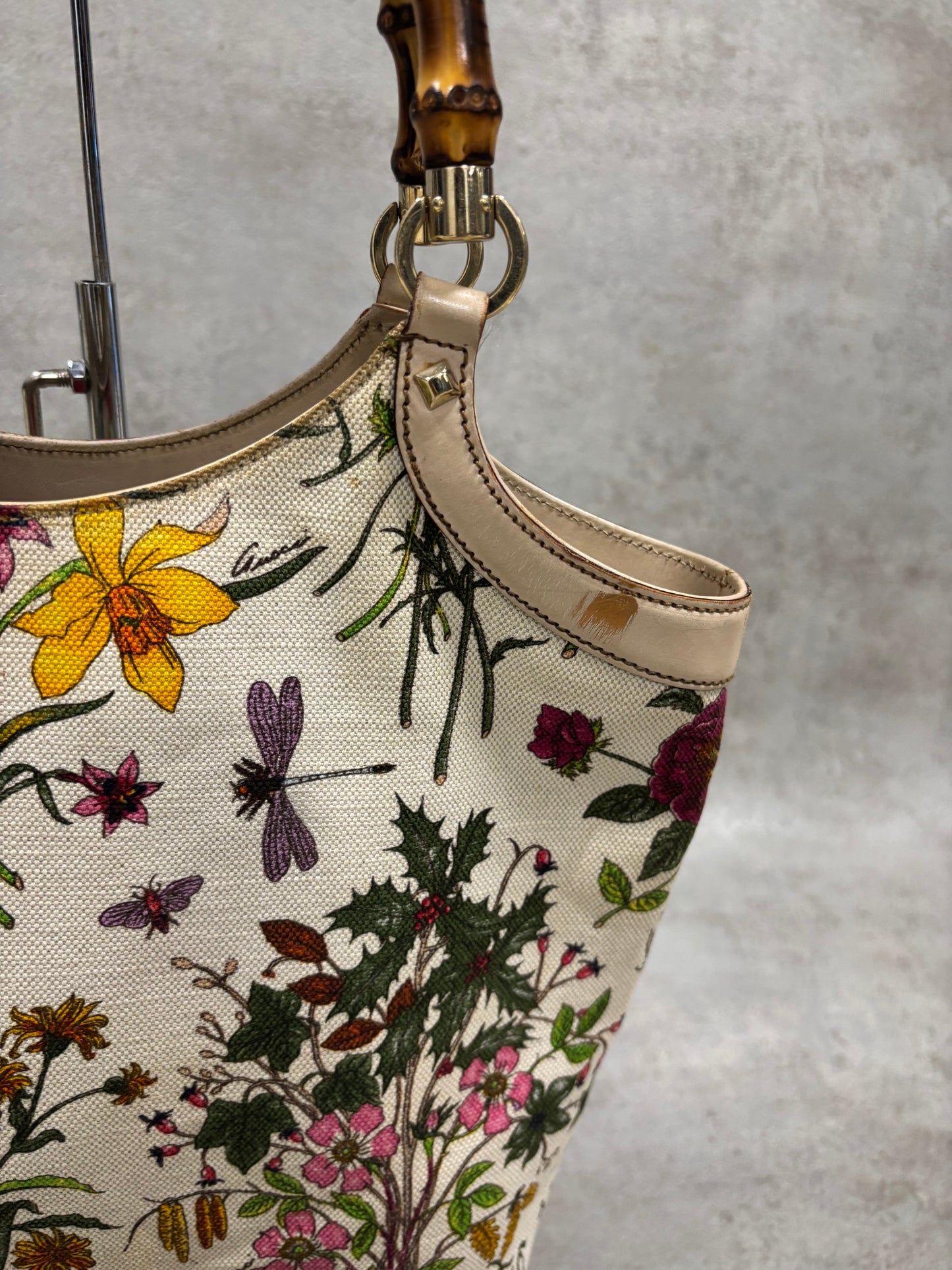 Bolso Lona Hombro ‘Bamboo Flora’ Gucci 00s Vintage