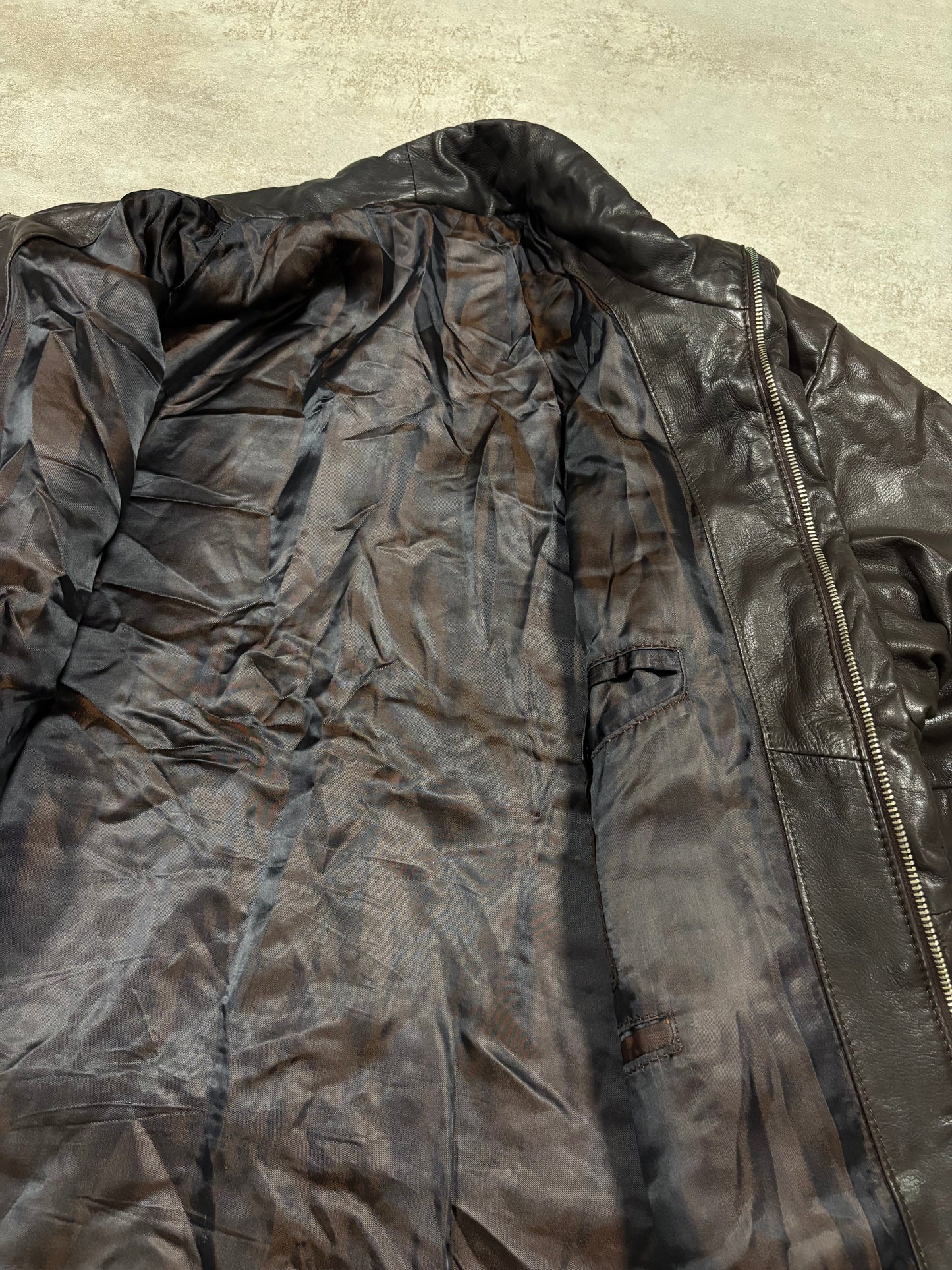 Chaqueta Larga Puffer 100% Cuero Alfredo Esteve 90s Vintage - M