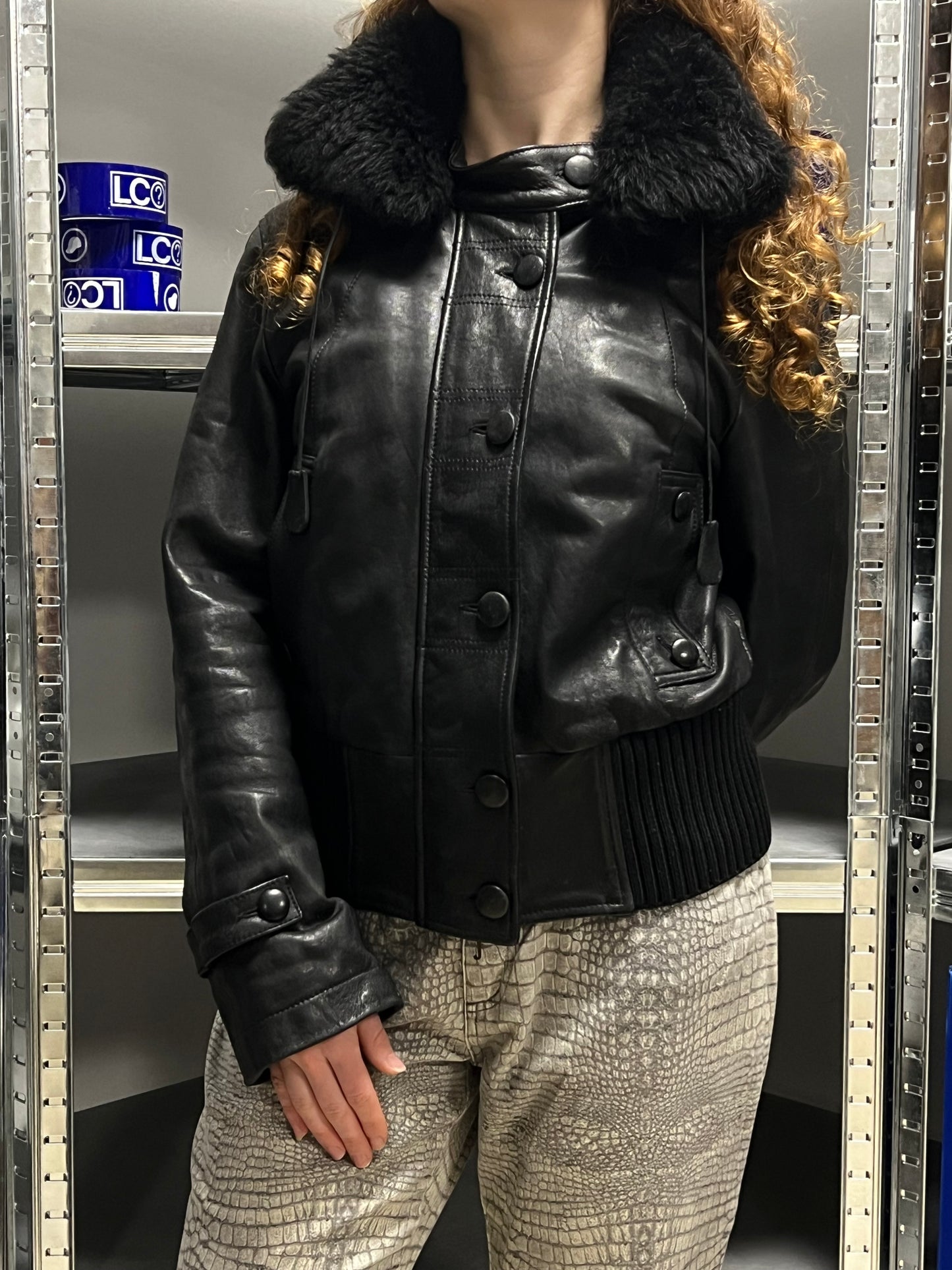 Chaqueta Cuero Bomber Vintage Armani Jeans - M