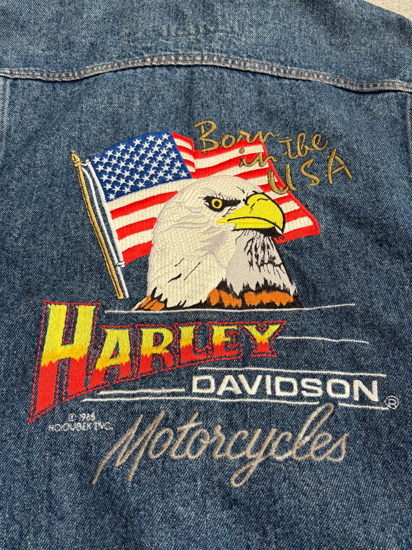 Chaqueta Denim Harley Davidson ‘Embroidered Born in Usa’ 1985 Vintage - S