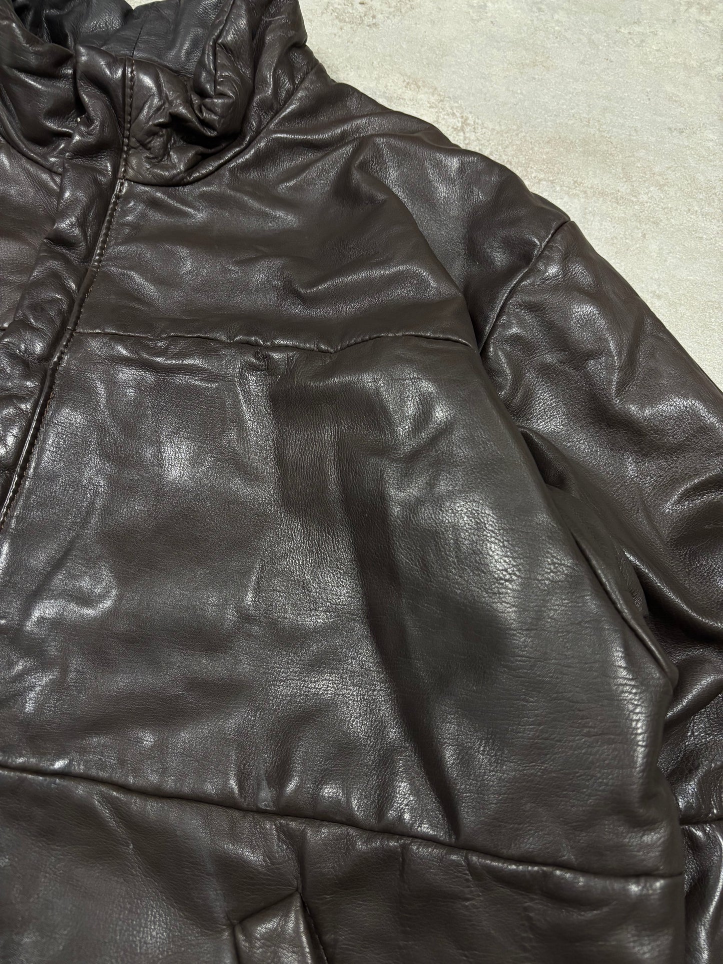 Chaqueta Larga Puffer 100% Cuero Alfredo Esteve 90s Vintage - M