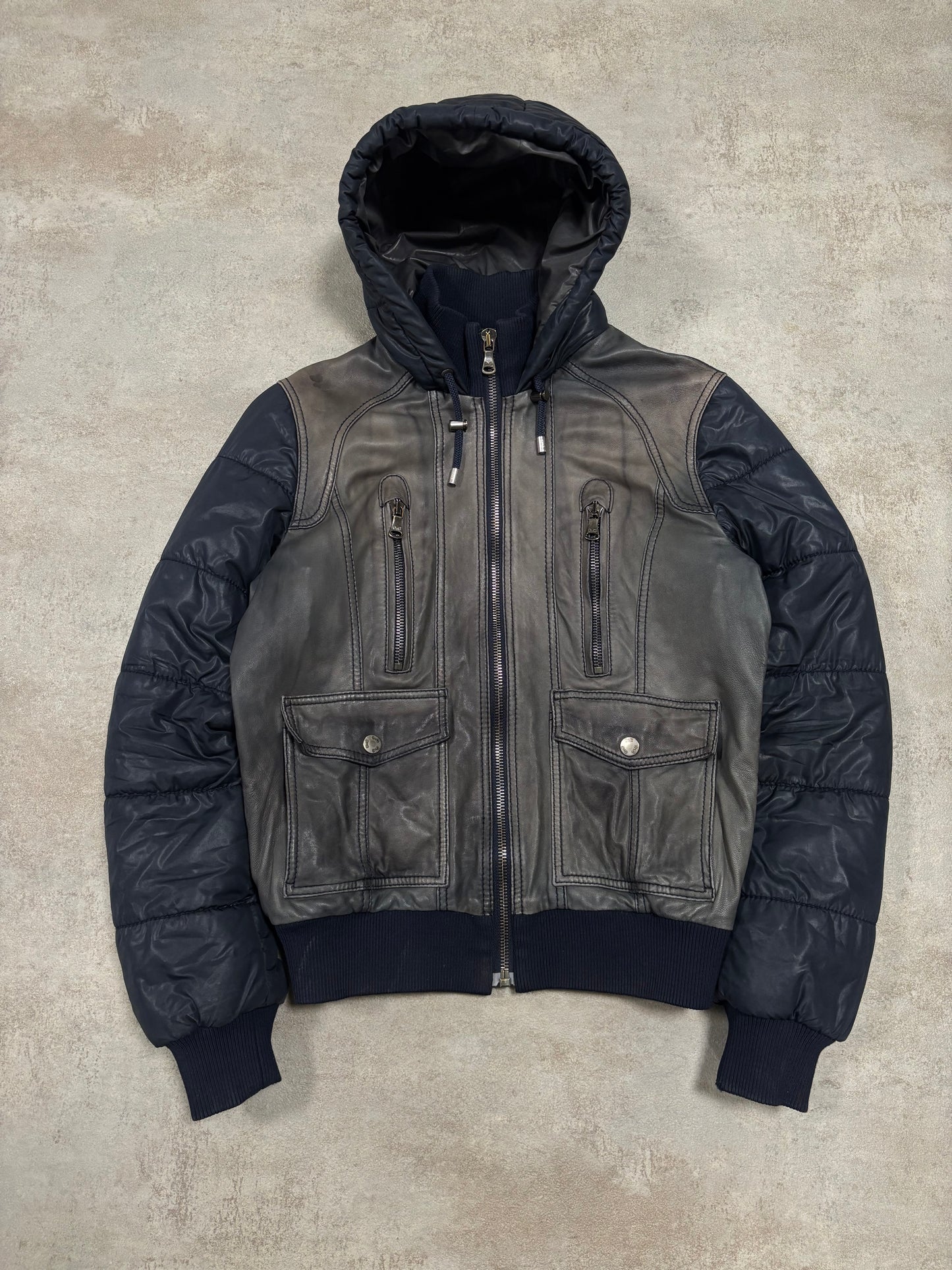 Chaqueta Puffer Doble Textura Cuero Dolce & Gabbana 00s Vintage - S